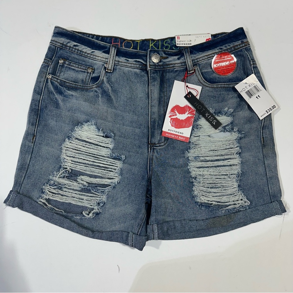 Hot Kiss Distressed Denim Shorts - Blue NWT